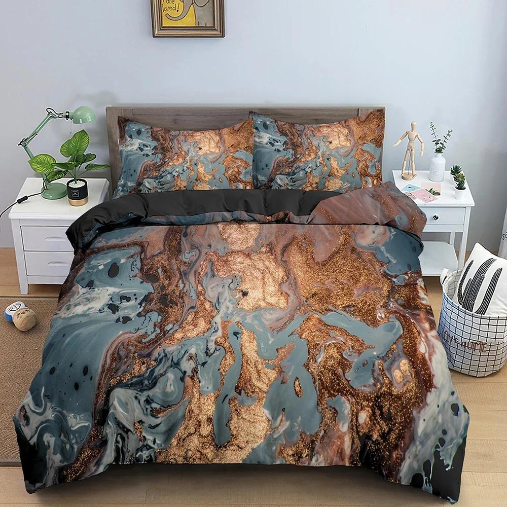 Duvet Cover Marble Texture Bedding Set Colorful Pattern Duvet Cover Double King Size Duvet Cover with Pillowcases 2/3 Pieces