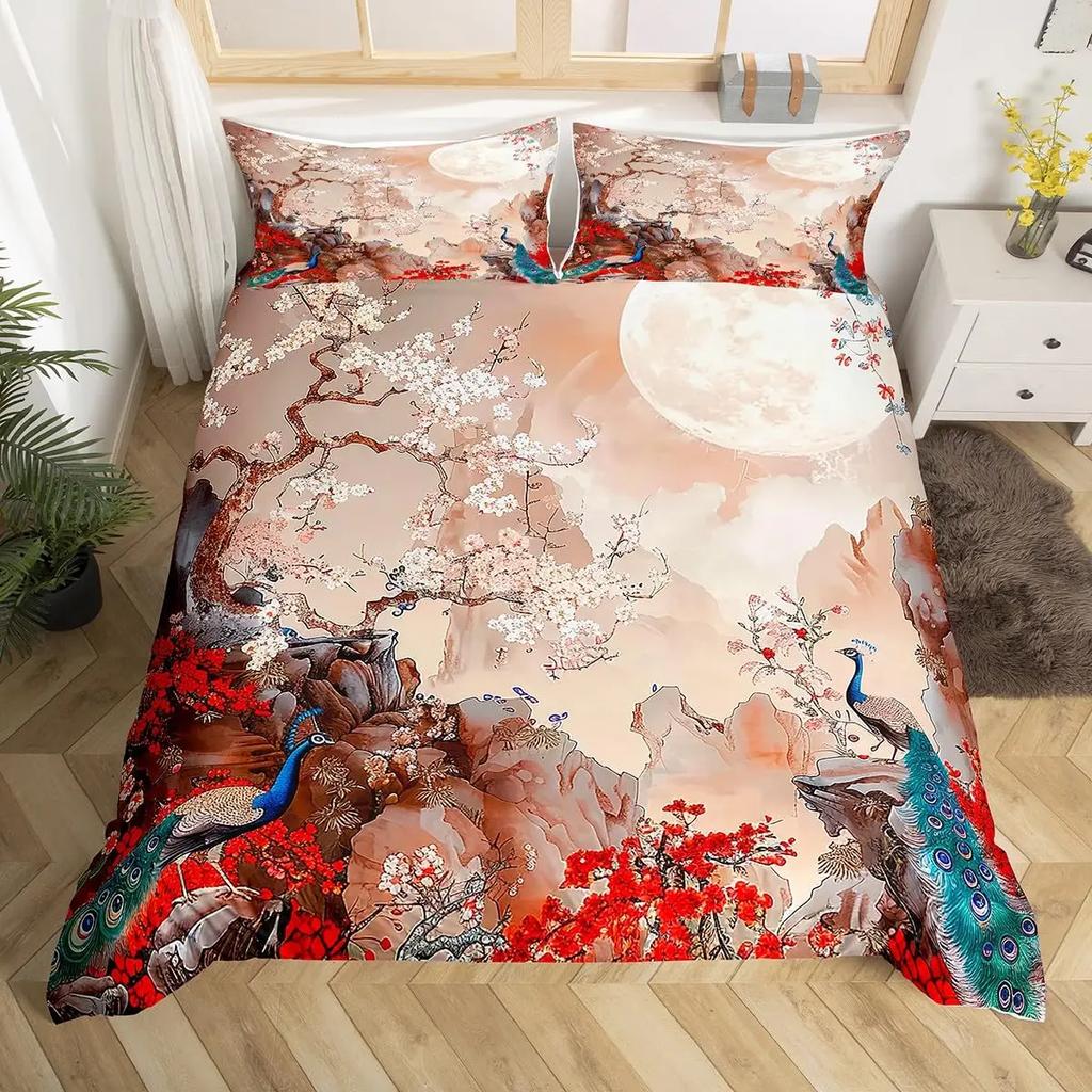 Japanese Landscape Duvet Cover Set for Teens Adults Queen Quilt Covers Lightweight Down 2 Pillowcases 1 Duvet Cover No Comforter