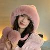 Winter plush lace-up knitted ear protector, thickened plush warm windproof hat, cold-proof hat, cute