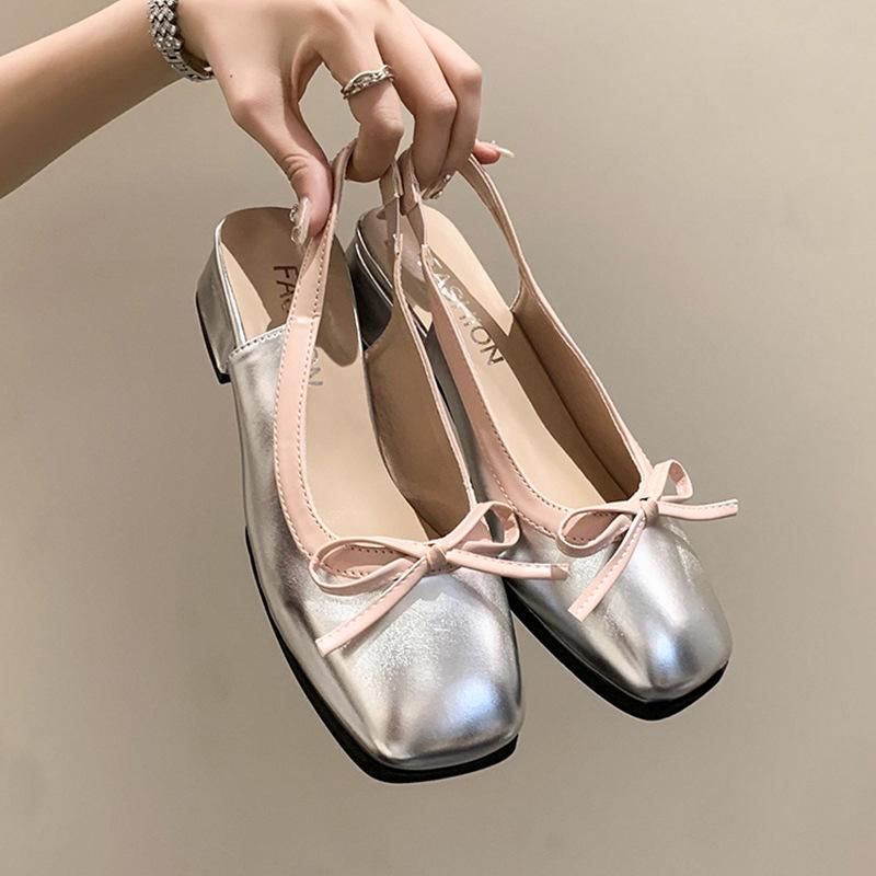 Square Head, Shallow Mouth, Empty Bag Head, Mary Jane Sandals, Women's Bow Single Shoes, Summer New Sweet Low-heeled Shoes