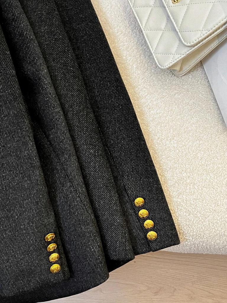 Women's 2025 Winter Dark Grey Twill Blazer - British Style Commuting Jacket