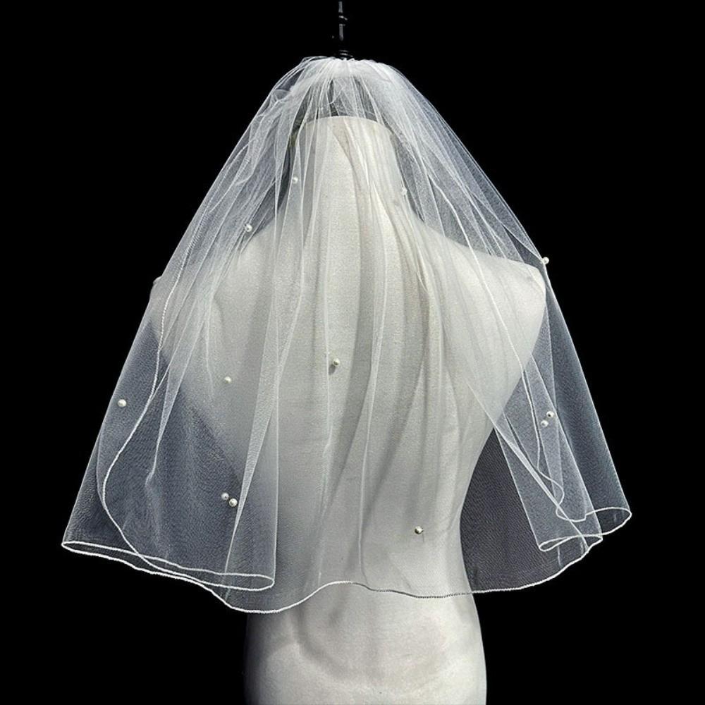 Mesh Bridal Veil Two Layer Bow Veils Simple Wedding Veils  Women/Girls