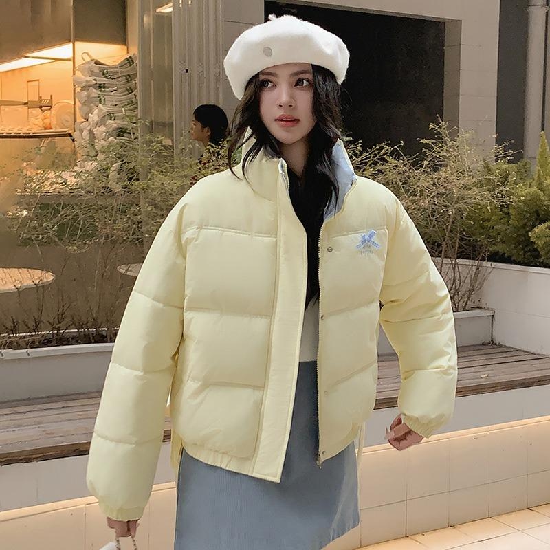 

Age-reducing bow stand-up neck cotton-padded clothes Women s winter college style loose casual versatile thickened bread clothes 3XL suggestion [150--165] catties