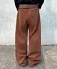 Jikeulib Brushed Brown Curved Cut-Line Wide Cotton Pants