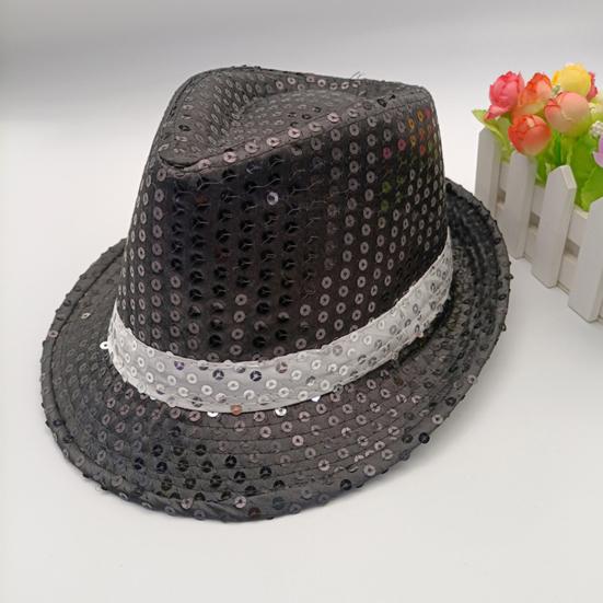 Shining Short Brim Hemming Jazz Hat Adult Kids Sequins Decorated Stage Show Hat Party Supplies