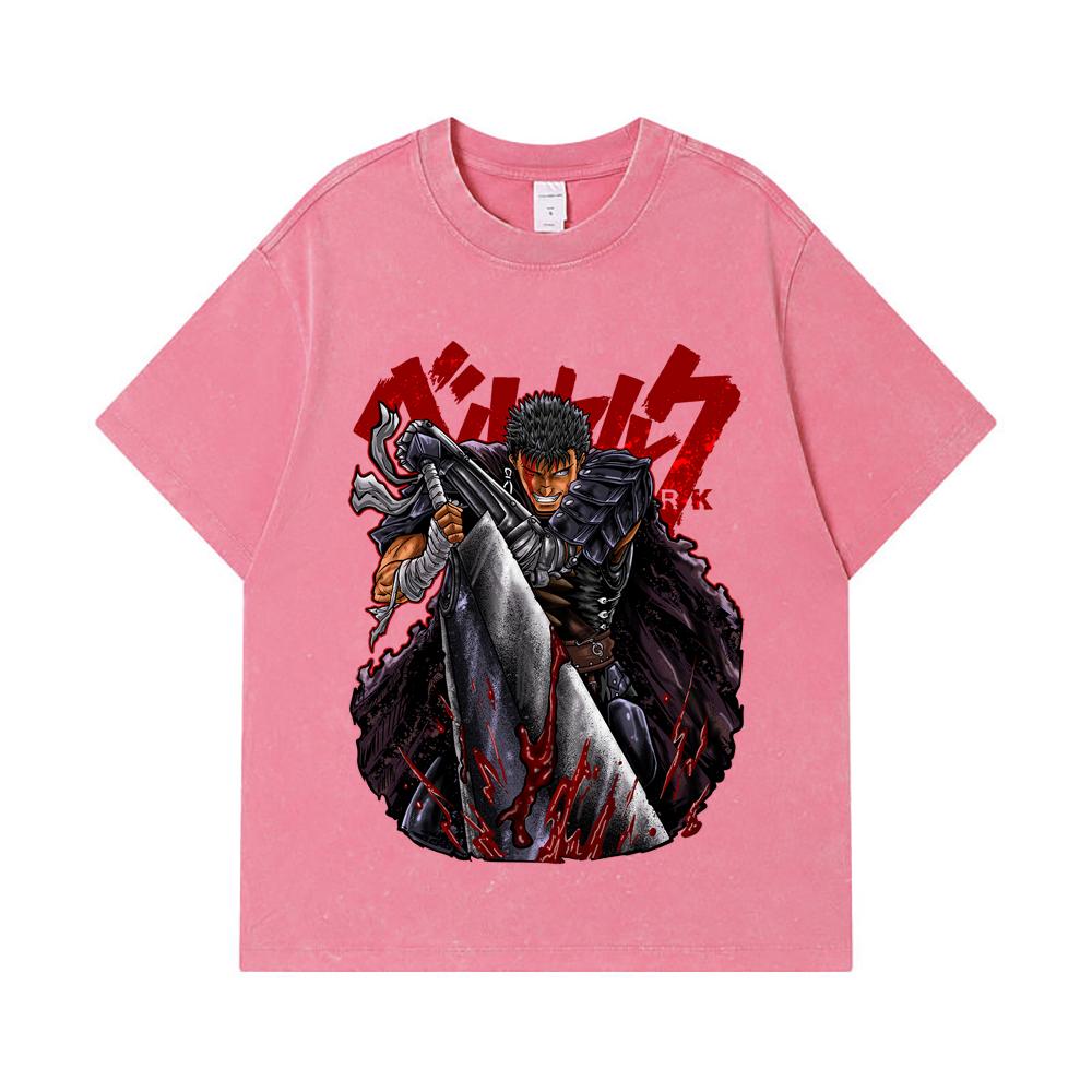 GSM Washed Tshirts Cotton Berserk V Print Unisex Heavy Cotton T Shirt
