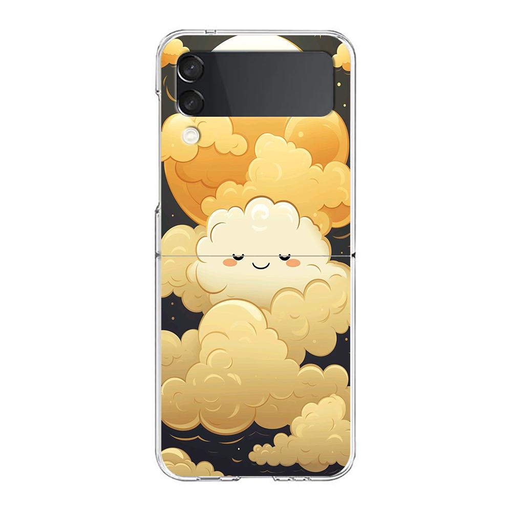 Phone Cover For Samsung Galaxy Z Flip 6 5 4 Case Transparent For Samsung Z Flip 3 Hard PC Foldable Shell Cute Cloud Capas Bags