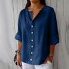 Women's Fashion Casual V-Neck Buttoned Seven Sleeve Cotton Linen Top