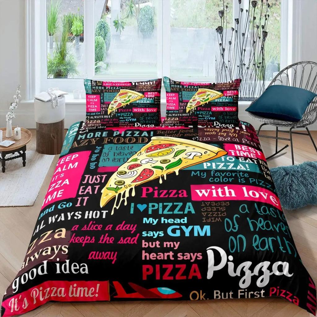 Comforter American Fast Food Full Size Polyester Pizza Hotdog Hamburger Print Bedding Set French Fries Cartoon