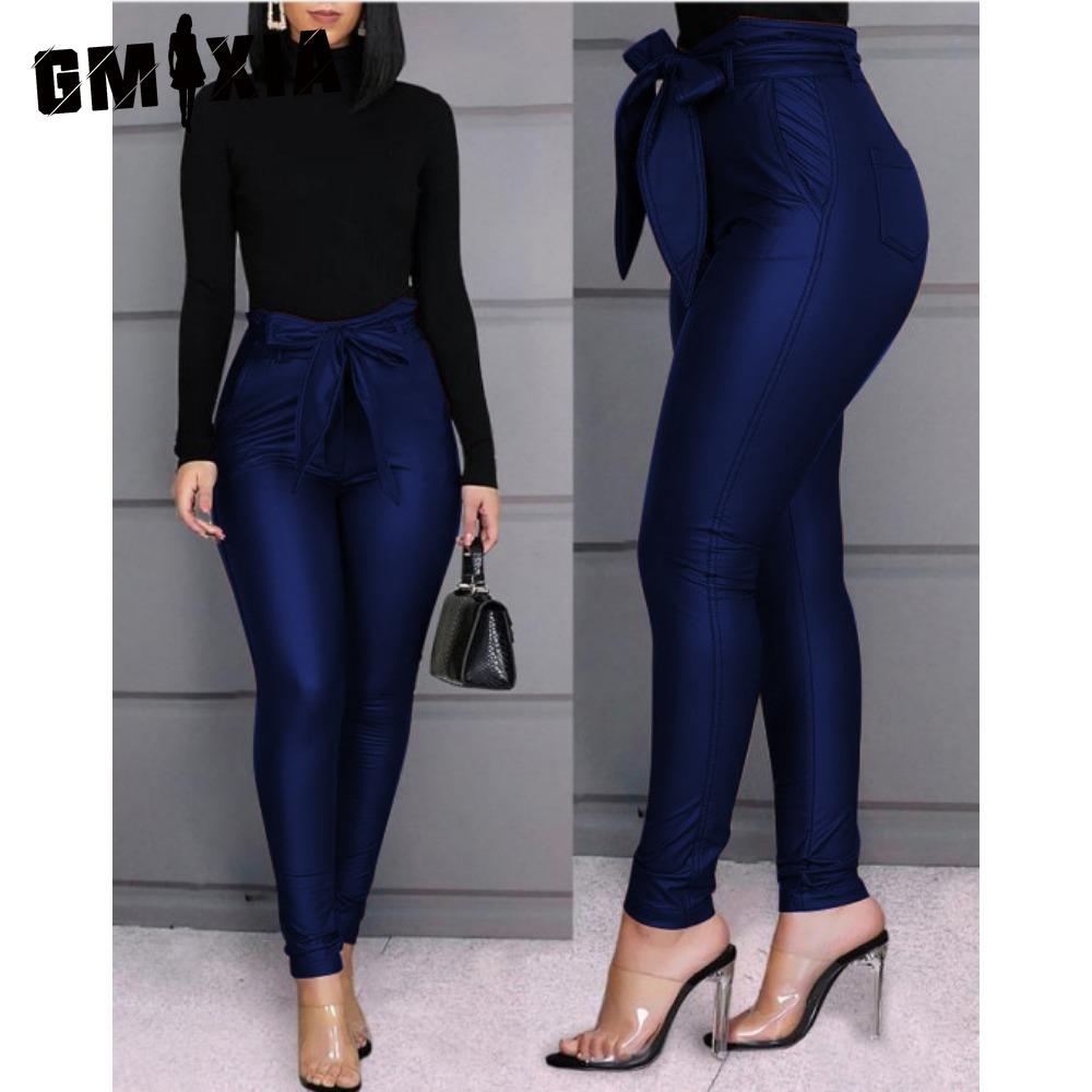 

GMXIA Женские брюки из искусственной кожи с высокой талией, узкие леггинсы-джеггинсы, облегающие брюки с поясом XXXL темно-синий