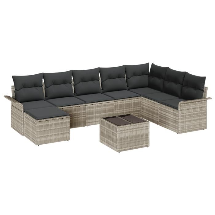 VidaXL Ensemble de Canapé de Jardin 9 Pièces avec Coussins en Gris Poly Rotin 3345492