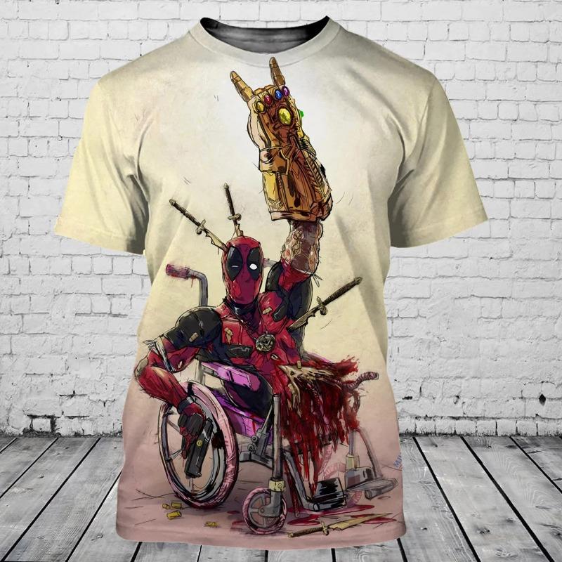 Men's Minimalist Deadpool 3D T-shirt Marvel Personalized Print Harajuku Casual Style Summer Short Breathable and Comfortable