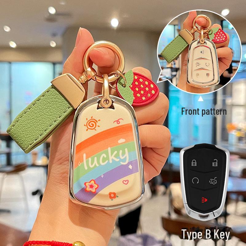 Cadillac CT5 Rainbow Cartoon Pattern Key Cover: Full Package TPU Protective Shell for XT5/XT4/XT6 Model.