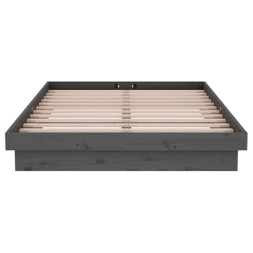 Vidaxl Bed Frame, Gray, Solid Wood, 120X190 Cm, Double