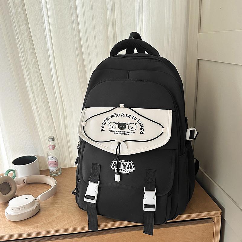 Large Capacity Cute Backpack With Bear And Letter Print Decoration Daily For
