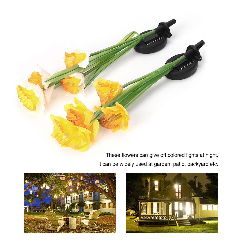 Outdoor Solar Powered LED 4 Daffodil Flowers Lights Lamp for Garden Patio Backyard Decoration