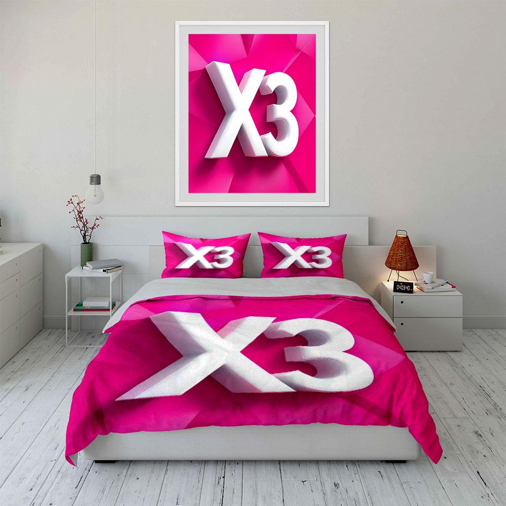 Bold "X3" text pattern. Bedding sets Duvet cover sets Duvet covers Pillowcases(1*Duvet Cover 2*Pillowcases without duvet insert)