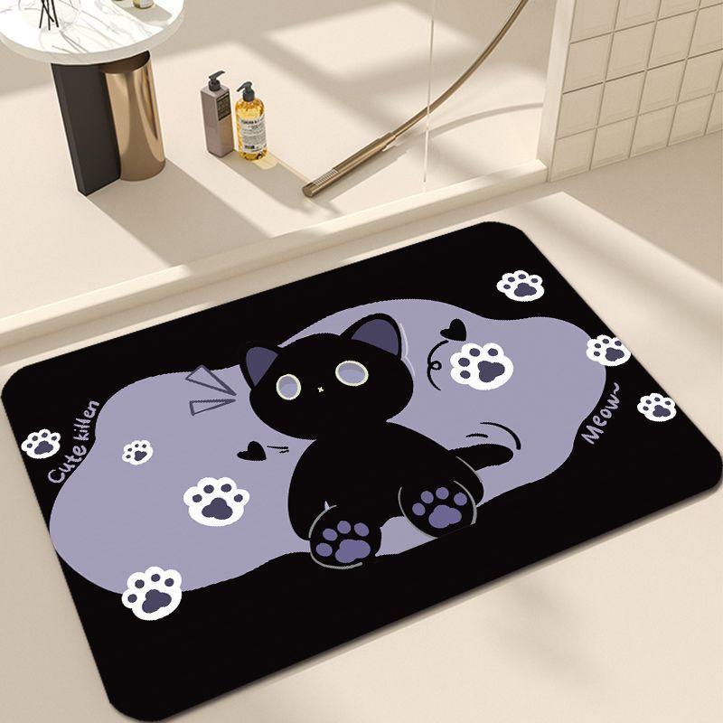 Cute Cat Floor Mat Diatom Mud Bathroom Mat Entry Door Floor Mat Water Absorption Quick Drying Thickened Toilet Toilet Door Mat