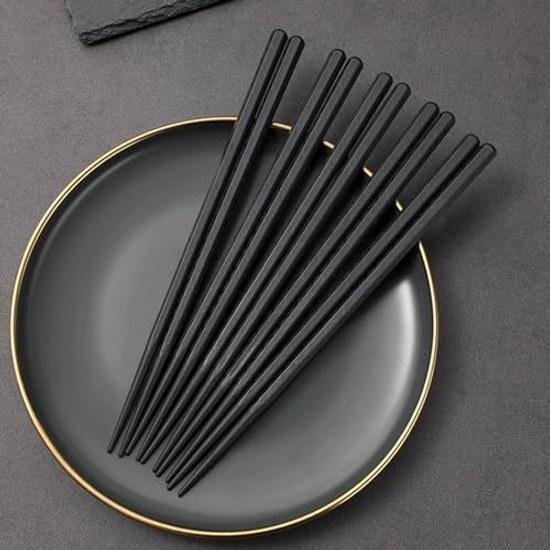 Bookwarm Non-Slip Chopsticks Set 10 Commercial Use Dishwasher Safe Eco-Friendly Reusable (Black)