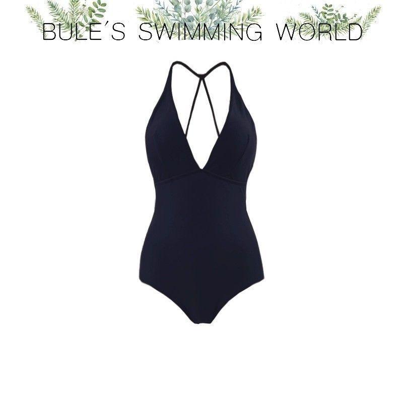 

South Korean Ins Retro Sexy Deep V One-piece Swimsuit Girl Fashion Slimming Belly-covering Vacation Hot M чёрный