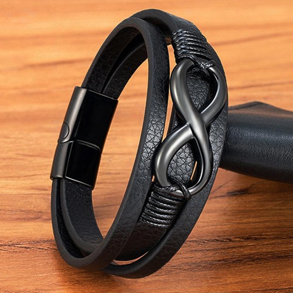 Black Leather Rope Cowhide Men s, Genuine Leather Woven Bracelet, Multi-Layer Leather Bracelet 2026 21CM