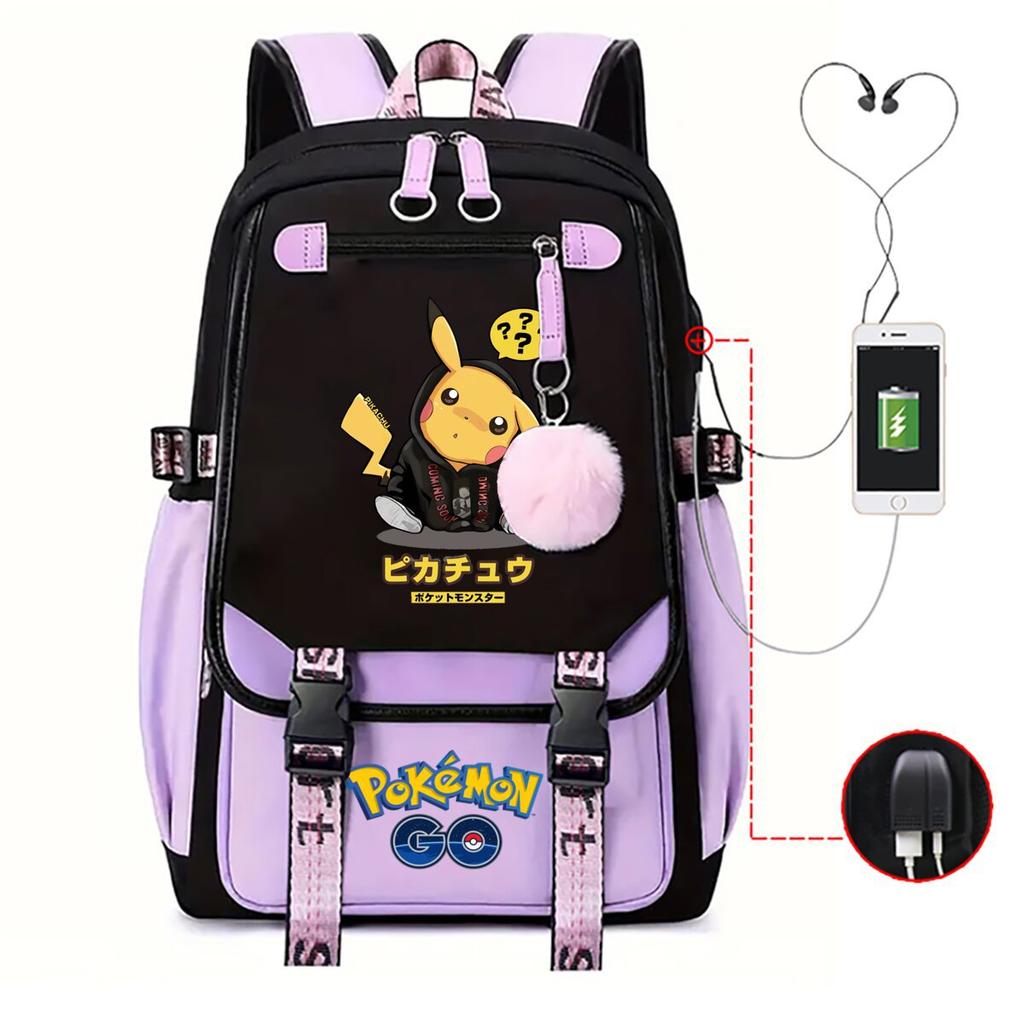 Contrasting Color Neutral Universal Schoolbag Cute Cartoon Print Primary And Secondary School Students Spine Protection Double Shoulder Usb Backpack