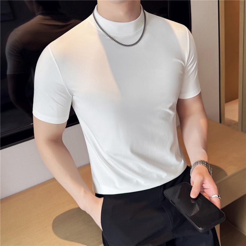 

2026 Summer Men Short Sleeve T-Shirt Men Basic Casual Crew Neck Tshirts Slim Fit Tops Tee Clothing for Man Cool Ice Silk Tshirt XL