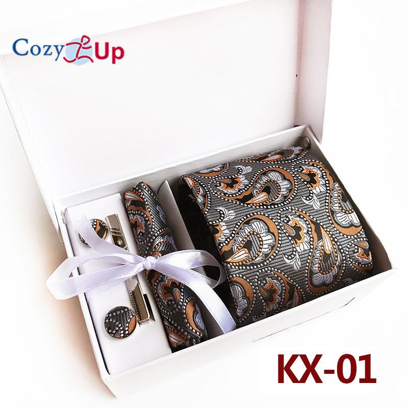 Комплект Cosy Up из 6 предметов, мужские галстуки с узором пейсли, включая галстук, квадратный шарф, манжеты, зажим для галстука, подарочная коробка