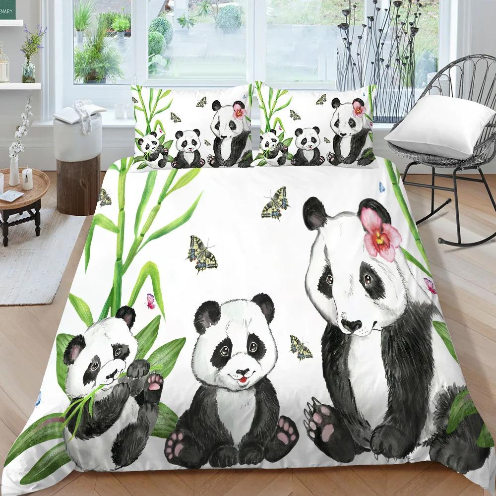 Panda Bedding Set For Boys Girls Cute Cartoon Giant Panda Duvet Cover Set King/Queen Size Yellow Soft Polyester Quilt Cover