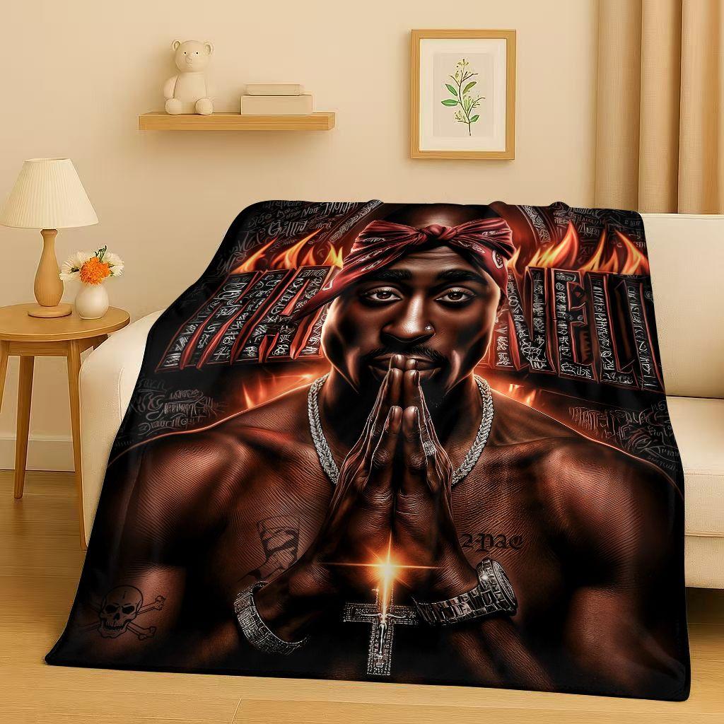 3D Rap Tupac 2pac Hip-Hop Music Rapper Catnap Flannel Blanket,Soft Plush Throw for Home Bedroom Bed Sofa Cover Kid Gift Picnic