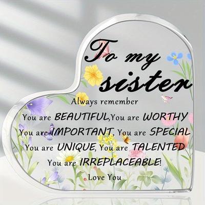 Gifts for Sister, Heart Acrylic Plaque Signs, Sister Christmas Birthday Gifts from Brother Sister