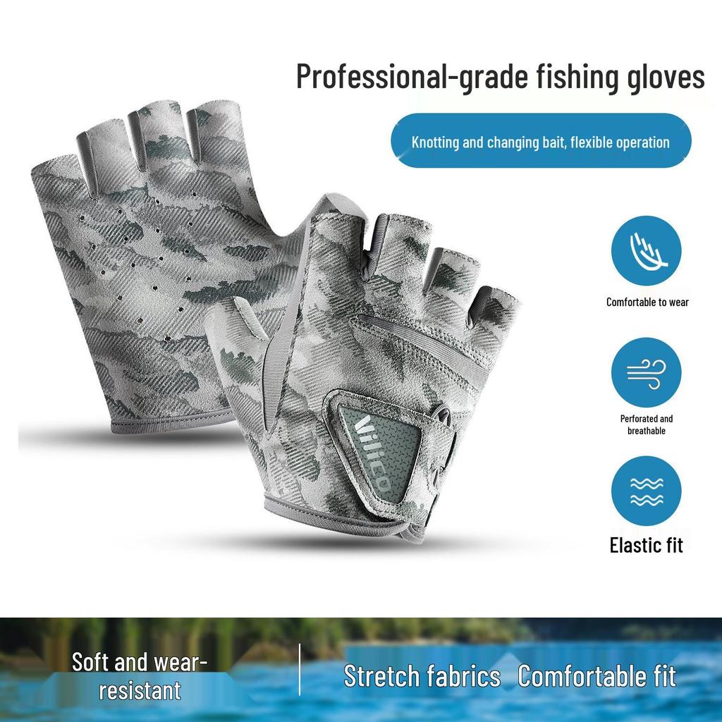 Vilico Summer Breathable Half-Finger Fishing Gloves - Skin-Friendly and Soft for Outdoor Lure Fishing