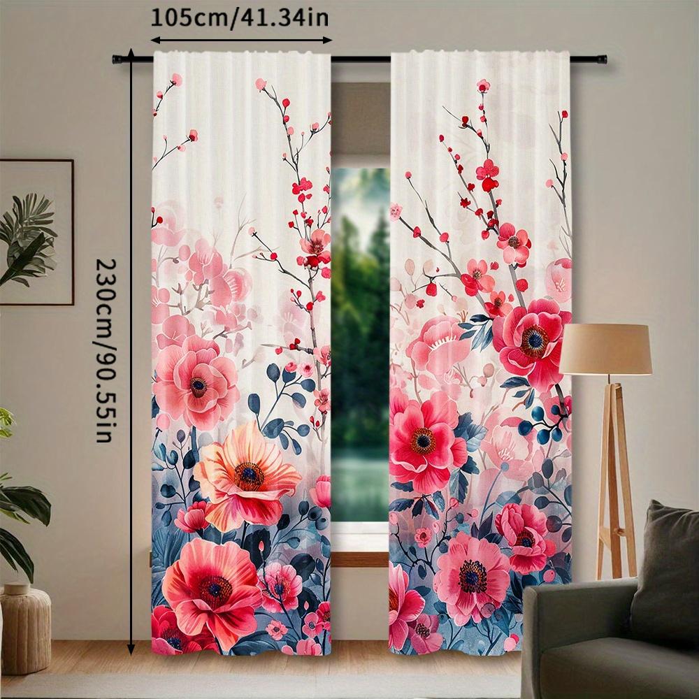 2pcs Floral Bouquet Curtains   Rod Pocket Mount   Vibrant Digital Printed Polyester   Semi-Transparent for Living Room   Bedroom   Ki