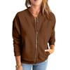 Fashionable Casual Jacket Women Solid Color Zipper Top Outerwear
