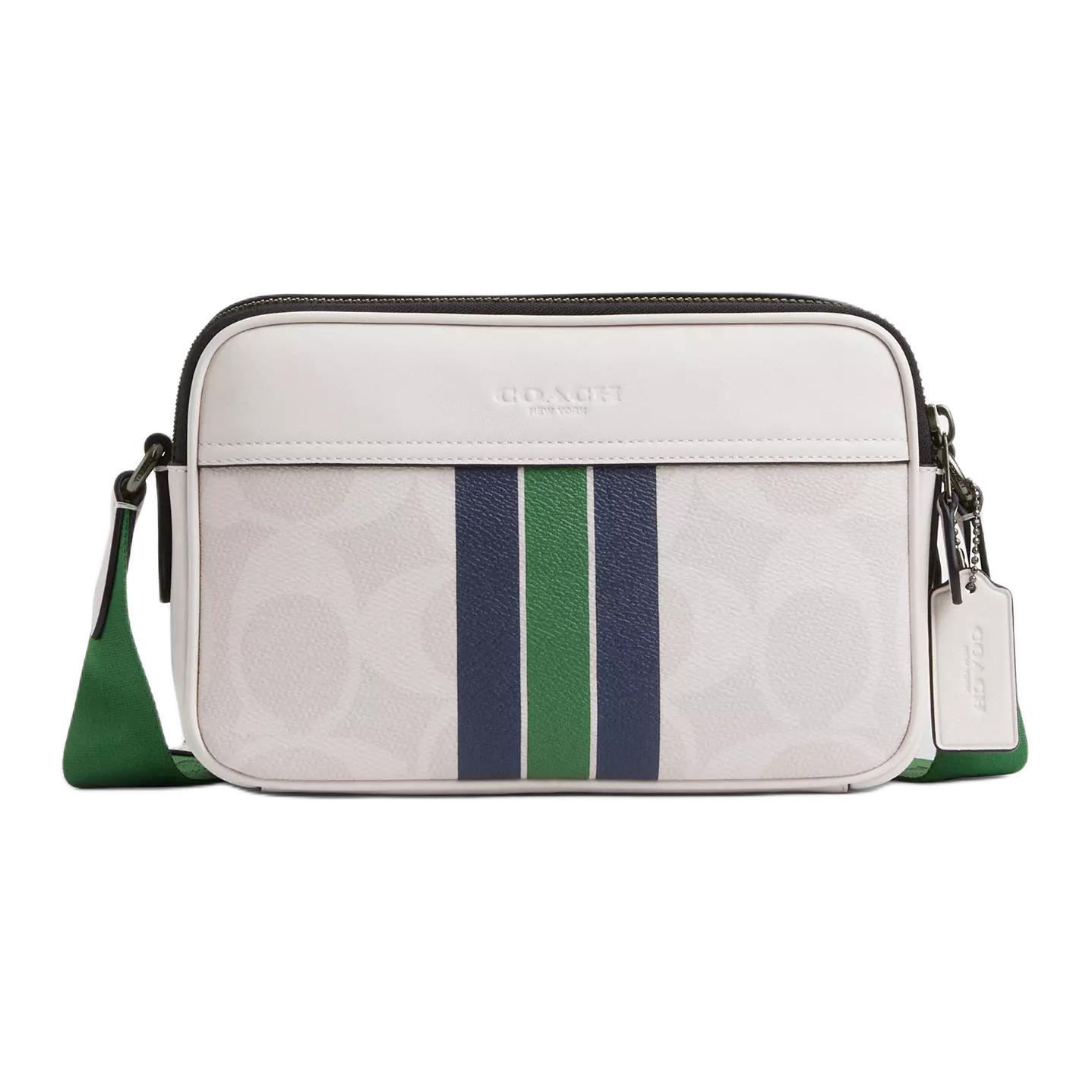 Coach Men's White Graham Signature 23 Signature Print Double Zipper Closure Coated Canvas Crossbody Bag Medium Bags Cbi36-Qbcah