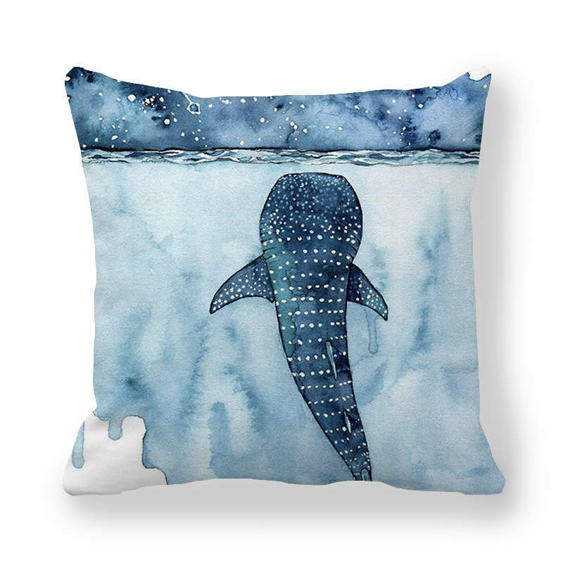 Watercolor Art Of Whale Pattern Digital Printing Short Plush Pillow Covers For Car Sofa Office Cushion Cover Home Goods