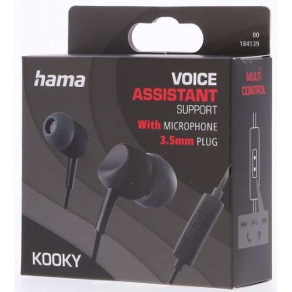 Hama Germany Kooky Black Wired Earphones with Mic, 3.5mm, Officially Imported