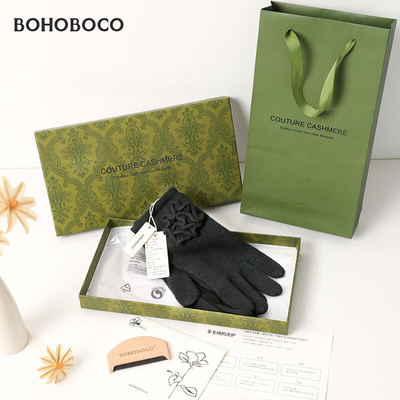 BOHOBOCO Women's 100% Cashmere Rose Pattern Winter Gloves