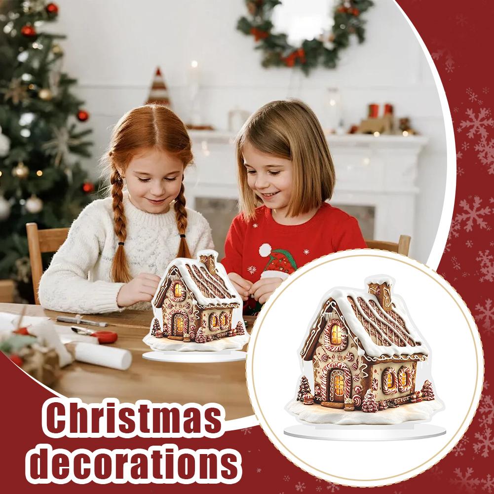 NEW 2D Christmas Snowhouse Acrylic Tabletop Decoration Family Village Miniature Statue Holiday House-Themed Christmas Gifts