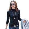 2024 Spring Fashion Korean Style Slim Solid Color Women's Long Sleeve T-Shirt Half Turtle Neck Long Sleeve Women's T-Shirt Top
