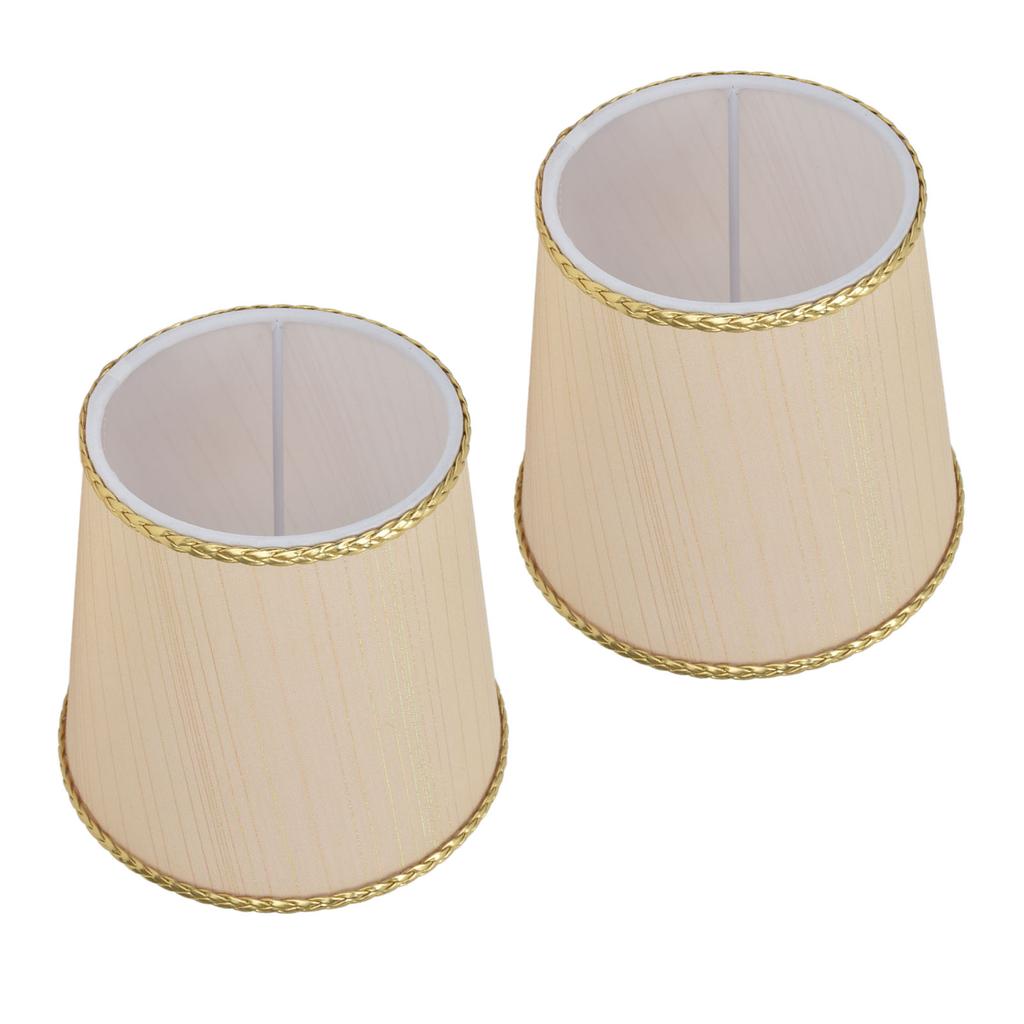 2PCS Small Lamp Shade Fabric Beige Golden Edge Lampshade for E14 Table Chandelier Wall Lamp