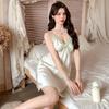 Sexy Pajamas Women Ice Ribbon Chest Pad Lace Print New Suspender Nightdress Can Be Worn Outside Silk Loungewear