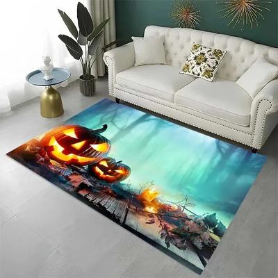 Horror Halloween Pumpkin Rug Non-Slip Kitchen Mat Scary Bathroom Floor Carpet Creepy Laundry Room Decor with Ghost Print Home