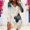 Women Plus Size V Neck Long Sleeve Abstract Printed A Line Dress