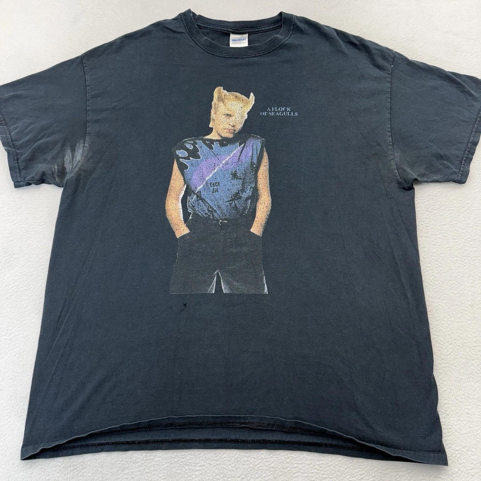 

Vintage Y2K A Flock Of Seagulls Band Tee Black T Shirt Size XL Distressed L