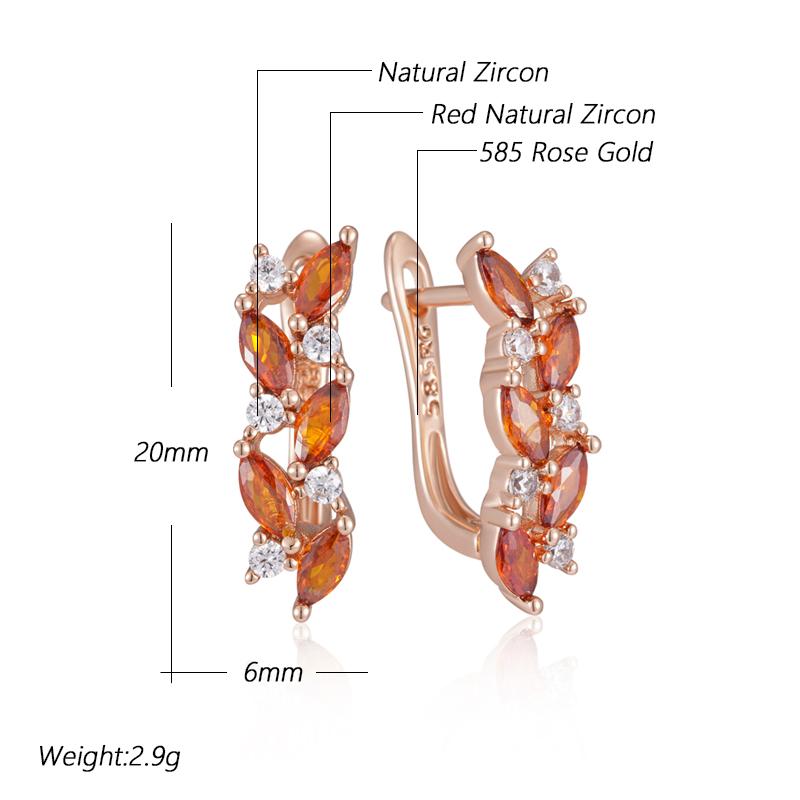 Shiny Red Natural Zircon Drop Earrings Women Fashion  Rose Gold Color High Quality Daily Fine Vintage Jewelry