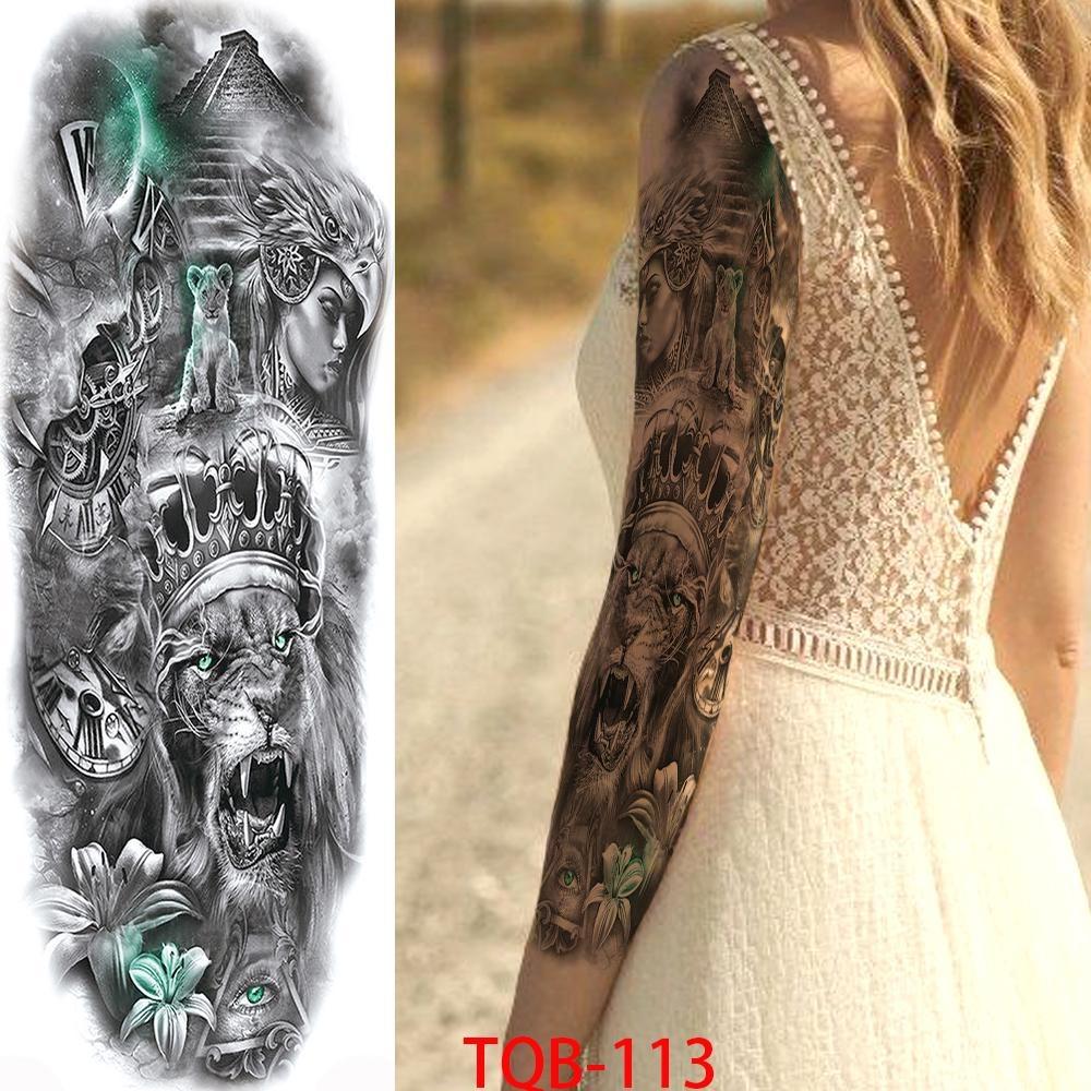 1 PC 480*170MM Full Arm Leg Temporary Tattoo Sticker for Women Men Waterproof Skull Compass Sexy  Tattoo Body Art Fake Flower Tattoo Paper Sticker