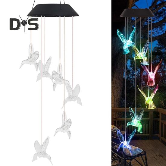 Dzwonki wietrzne w kształcie kolibra, motyl, wiszący wisiorek, wodoodporny, zasilany energią słoneczną, automatycznie oświetlony, dzwonki wietrzne, dekoracja zewnętrzna