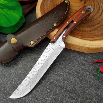 Butcher Knife Meat Cleaver with Wooden Handle Kitchen Chef Knife Boning Slicing Barbecue Fishing Knife with Sheath