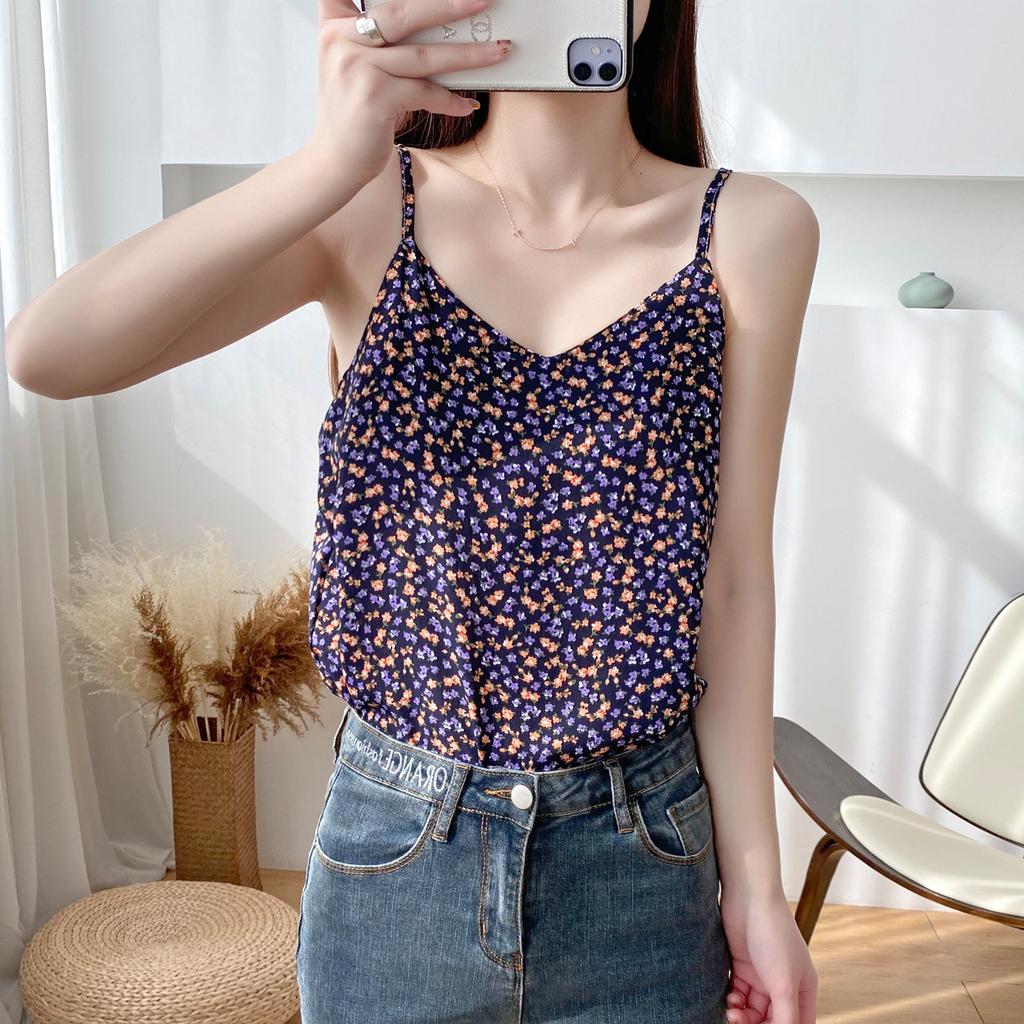 Chiffon Halter Waistcoat Women Inside To Wear Loose Outside Small Floral Sleeveless Top Summer New Bottom Shirt Ins Tide
